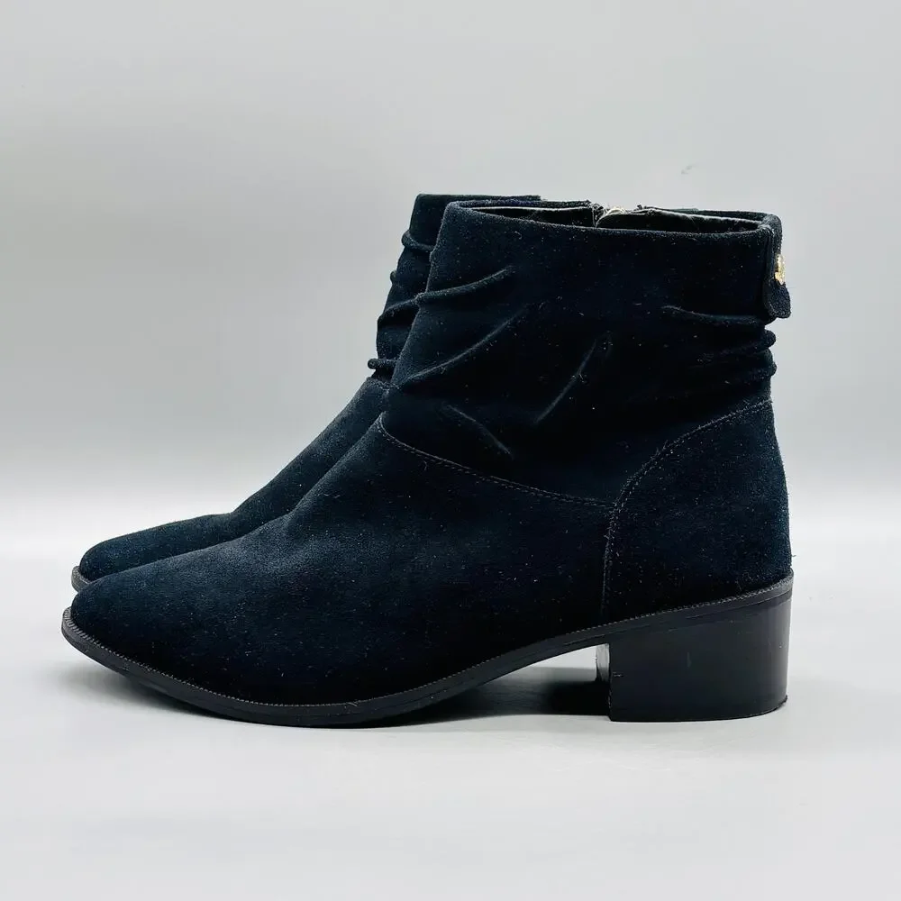 Cole Haan Boots Womens 6.5 Black Suede Ankle Booties Side Zip Heel Casual Dressy